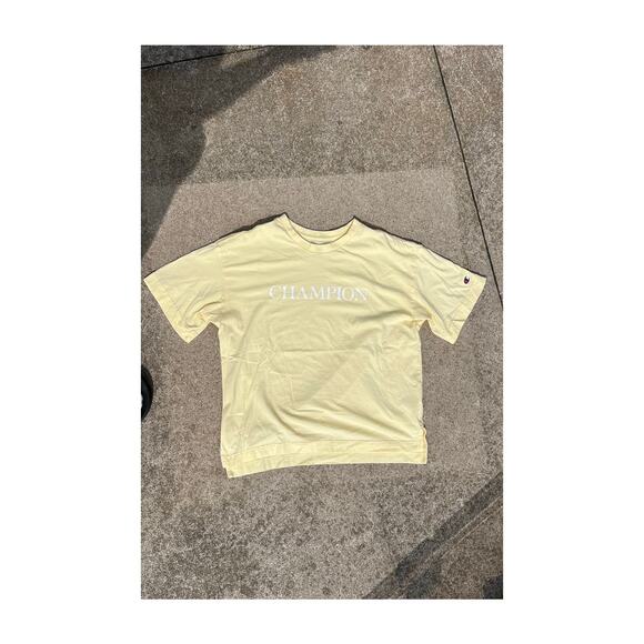 Champion Top Women Size Small Pale Yellow Graphic Logo Short Sleeve Tee Shirt - Picture 1 of 4